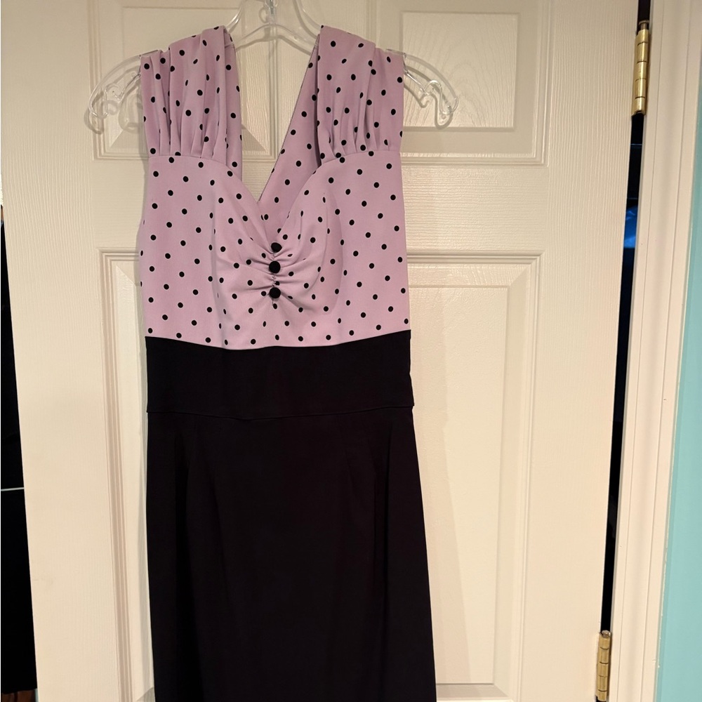 Bettie Page lavender and Black Polka Dot Midi Dress